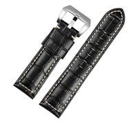 BQAXUREW EDVENA Waterproof Watch Band Compatible With Panerai PAM688 441/1313 Cowhide Leather Men's Blue Watch Strap Accessories 22MM 24mm 26mm(B black-silver,22mm)