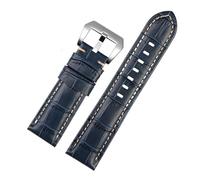 BQAXUREW EDVENA Waterproof Watch Band Compatible With Panerai PAM688 441/1313 Cowhide Leather Men's Blue Watch Strap Accessories 22MM 24mm 26mm(Blue-silver,22mm)