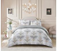 BQC 4 Pcs Duvet Cover Set Soft Quilt Cover Easy Care Anti Allergic Bedding Set Include 1 Quilt Cover, 1 Fitted Sheet with 2 Pillow Cases (Jasmine Silver, Double)