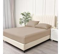 BQC Beige Fitted Sheet King Size 150 x 200 cm - Deep Pocket 12 Inch (30cm) - Soft Easy Care Brushed Microfiber Plain Bed Sheet - Hotel Quality Shrinkage and Fade Resistant Bedding