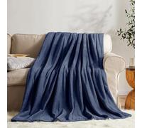 BQC Blue Navy Fleece Throw Blanket For Sofa Single Size 130 x 150 cm - Luxury Super Soft Microfiber Sofa Throws For Bed and Couch - Lightweight Shrinkage and Fade Resistant Home Decor Blanket