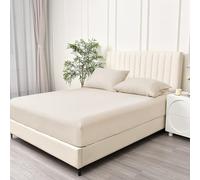 BQC Cream Fitted Sheet Super King Size 180 x 200 cm - Deep Pocket 12 Inch (30cm) - Soft Easy Care Brushed Microfiber Plain Bed Sheet - Hotel Quality Shrinkage and Fade Resistant Bedding