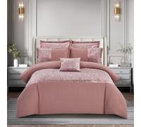 BQC Luxury Jacquard Infinity Duvet Cover - Easy Care Hypoallergenic Velvet Bedding 3 Pcs Quilt Cover Set with 2 Pillow Cases (Pink, Double)