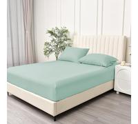 BQC Mid Green Fitted Sheet King Size 150 x 200 cm - Deep Pocket 12 Inch (30cm) - Soft Easy Care Brushed Microfiber Plain Bed Sheet - Hotel Quality Shrinkage and Fade Resistant Bedding