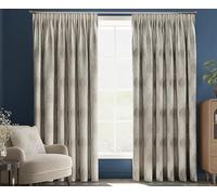 BQC Pencil Pleat Curtains Soft Chenille Readymade Fully Lined Curtains for Bedroom Living Room 2 Panels with Tie Backs (OLIVIA BEIGE, W 90''x L 108'')