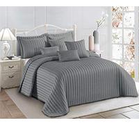 BQC Quilted Bedspread Set with Pom Pom Trimming on Edges Bedding Set Embossed Pattern Comforter Coverlet Light Weight Bed Throw with Matching Pillow Shams (Grey, Super King)