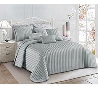 BQC Quilted Bedspread Set with Pom Pom Trimming on Edges Bedding Set Embossed Pattern Comforter Coverlet Light Weight Bed Throw with Matching Pillow Shams (Silver, Double)