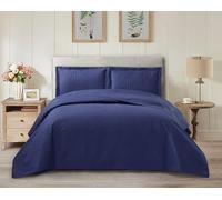 BQC Quilted Bedspread Single Dark Blue - Luxury Ultra Soft Plush Bed Throw with 1 Pillow Shams (50 x 75 cm) - Warm Cozy Decorative Embossed Leaf Pattern Bedding Cover For Bedroom