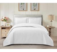 BQC Quilted Bedspread Single White - Luxury Ultra Soft Plush Bed Throw with 1 Pillow Shams (50 x 75 cm) - Warm Cozy Decorative Embossed Leaf Pattern Bedding Cover For Bedroom