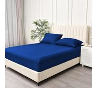BQC Royal Blue Fitted Sheet King Size 150 x 200 cm - Deep Pocket 12 Inch (30cm) - Soft Easy Care Brushed Microfiber Plain Bed Sheet - Hotel Quality Shrinkage and Fade Resistant Bedding