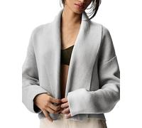 BQDCQB Womens Cropped Cardigan Sweaters Chunky Knit Shawl Collar Sweater Jacket Trendy Fall Winter Cardigans, Grey, L