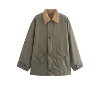 BQDCQB Womens Oversized Barn Jacket Button Down Canvas Jacket Corduroy Lapel Collar Fall Fashion 2024 Trendy Outwear, Green, L