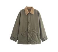 BQDCQB Womens Oversized Barn Jacket Button Down Canvas Jacket Corduroy Lapel Collar Fall Fashion 2024 Trendy Outwear, Army Green, L