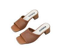 BQDPYZBD Women's sandals Knit Sandals, Square Open Toe, Low Block Heel Slides-dark Brown-37