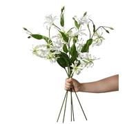 BQEE 30” Artificial Lily Flower Long Stem Faux Flame Lily Bouquets Floral Arrangement for Wedding Home Party Office Decoration (White)