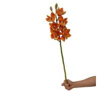 BQEE Artificial Real Touch Orchid Stem, 7-Head Cymbidium Orchid, 70cm/27.6in Tall Faux Flower for Home, Wedding & Vase Decoration, Single Stem (Orange)