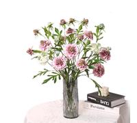 BQEE Artificial Scabiosa Atropurpurea Flowers, 3 Pieces Silk Faux Flower, 23.6 in Height Long Stem Fake Plant for Home Wedding Restaurant Hotel Decoration (Light Pink)