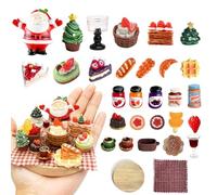 BQLYblink 28-Piece Miniature Christmas Food & Gnome Accessory Set, Miniature Christmas Sweets and Drinking Set with Mini Santa Claus, Christmas Tree, Wooden Plate, Miniature Food for Doll
