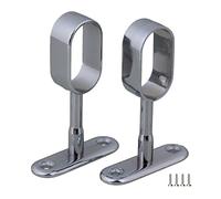 BQLZR 16mm Silver Zinc Alloy Chrome Plated Oval Wardrobe Closet Rod Middle Support Bracket Hanging Pass Pack of 2
