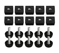 BQLZR 30mmx30mm M8 Thread Black Plastic Furniture Table Leg Plug Blanking End Caps Insert Plugs with Adjust Thread Feet for Square Pipe Tube Pack of 10
