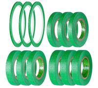 BQMEZRNUS 12 Rolls Green Masking Tape Fine Line Tapes Painters Tape Artist Painting Tape 3mm/8mm/12mm/15mm Widex22 Yard Decorators Tape with Sharp Lines Premium Paint Tape for Painting and Decorating