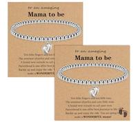 BQMEZRNUS 4PCS Mum to Be Gifts, 2PC Silver Bracelet for Women with Little Foot Charm, 2PC Greeting Card, Pregnancy Gifts for Mum Expecting
