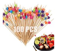 BQRKOTM Cocktail Sticks 100 Pieces Wooden Toothpicks for Parties, Frills, Finger Food, Fruit, Sandwich, Snacks, Multi-Color Star Shape