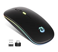 BQSS Wireless Mouse, LED Slim Silent Mice, 2.4G Portable Office Optical Mouse with USB Receiver & Type-C Adapter, 3 Adjustable DPI for Laptop, Computer, PC, Notebook, Desktop (Black)