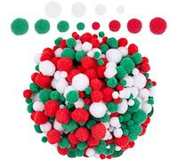 BQTQ 1200 Pieces Christmas Pom Pom Mini Fluffy Pom Pom Balls for Craft Making and Christmas Decorations, Red White Green, 4 Sizes