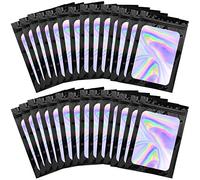 BQTQ 150 Pieces Ziplock Foil Bags Resealable Metallic Aluminum Flat Foil Pouch Bags for Jewelry Eyelash Food Storage, Holographic Black, 10x15cm