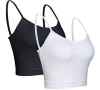 BQTQ 2 Pieces Camisole Top Spaghetti Strap Cotton Crop Tank Tops for Women Girls, Black and White, S