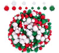 BQTQ 2100 Pieces Mini Pom Poms Glitter Red White Green Fluffy Tinsel Pompom Balls for Craft Making and Christmas Decorations, 4 Sizes