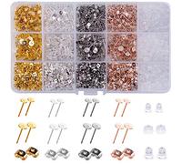 BQTQ 2600 Pieces Stainless Steel Flat Pad Stud Earrings with Stainless Steel and Plastic Earring Back for Earring Making, 4 Colours