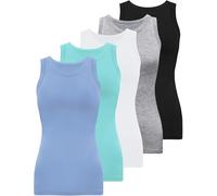 BQTQ 5 Pack Womens Crewneck Tank Tops High Neck Tank Tops Sleeveless Slim Fit Basic Tanks Top Ladies Undershirts, Black, White, Gray, Aqua Green, Cornflower Blue, XXL