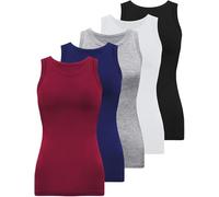 BQTQ 5 Pack Womens Crewneck Tank Tops High Neck Tank Tops Sleeveless Slim Fit Basic Tanks Top Ladies Undershirts, Black, White, Gray, Dark Red, Navy, L