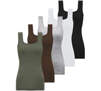 BQTQ 5 Pack Womens Square Neck Tank Tops Sleeveless Ladies Tank Top Undershirts Clothes, Black, White, Gray, Chocolate,army Green, M