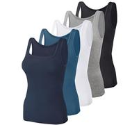 BQTQ 5 Pack Women's Tank Tops Square Neck Sleeveless Ladies Tank Top Undershirts, Black, White, Gray, Navy Blue, Academy Blue, S