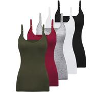 BQTQ 5 Pcs V Neck Camisole Tops for Women Spaghetti Strap Tank Top Womens Camisole Undershirt Slim Fitted Camisoles, Black, White, Gray, Army Green, DarkRed, XXL
