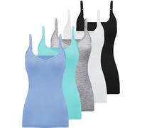 BQTQ 5 Pcs V Neck Camisole Tops for Women Spaghetti Strap Tank Top Womens Camisole Undershirt Slim Fitted Camisoles, Black, White, Gray, Aqua Green, Cornflower Blue, XXL