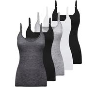 BQTQ 5 Pcs V Neck Camisole Tops for Women Spaghetti Strap Tank Top Womens Camisole Undershirt Slim Fitted Camisoles, Black, White, Gray, Dark Gray, L