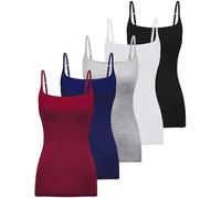 BQTQ 5 Pcs Womens Camisoles - Square Neck, Spaghetti Strap, Slim Fitted Basic Tops (UK, Alpha, XL, Regular, Standard, Black, White, Gray, DarkRed, Navy)
