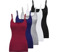 BQTQ 5 Pcs Womens V Neck Camisoles Spaghetti Strap Tank Top Slim Fitted Soft Undershirt Basic Camisole Tops for Women, XXL(Classic Colors)