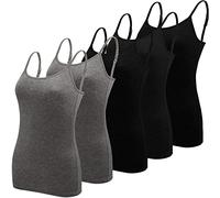 BQTQ 5 Pieces Basic Camisole Vest Top Adjustable Spaghetti Strap Tank Tops for Women and Girls (Black, Dark Grey, M)