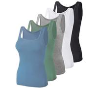 BQTQ Pack of 5 Women's Tank Top with Square Neck, Elastic Tank Tops, Camisole Crop Top, L