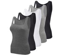 BQTQ Women's Square Neck Tank Top, Sleeveless, Pack of 5, S, M, L, XL, XXL, Black, White, Grey, Dark Grey