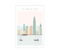 BQUWR Hong Kong Skyline Watercolour Retro Poster Canvas Poster Bedroom Decor Landscape Decor Gift 16x24inch(40x60cm)