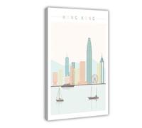 BQUWR Hong Kong Skyline Watercolour Retro Poster Canvas Poster Wall Art Print Picture Paintings 08x12inch(20x30cm)
