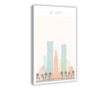 BQUWR Miami Skyline, Retro Art Poster Canvas Poster Wall Art Print Picture Paintings 16x24inch(40x60cm)