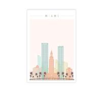 BQUWR Miami Skyline, Retro Art Poster Canvas Poster Wall Art Print Picture Paintings 24x36inch(60x90cm)