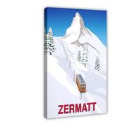 BQUWR Zermatt, Matterhorn, Switzerland Ski Poster Art Canvas Poster Wall Art Print Picture Paintings 20x30inch(50x75cm)